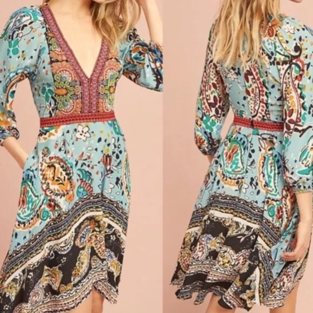 ANTHROPOLOGIE AKEMI KIN Beaded V Neck dress